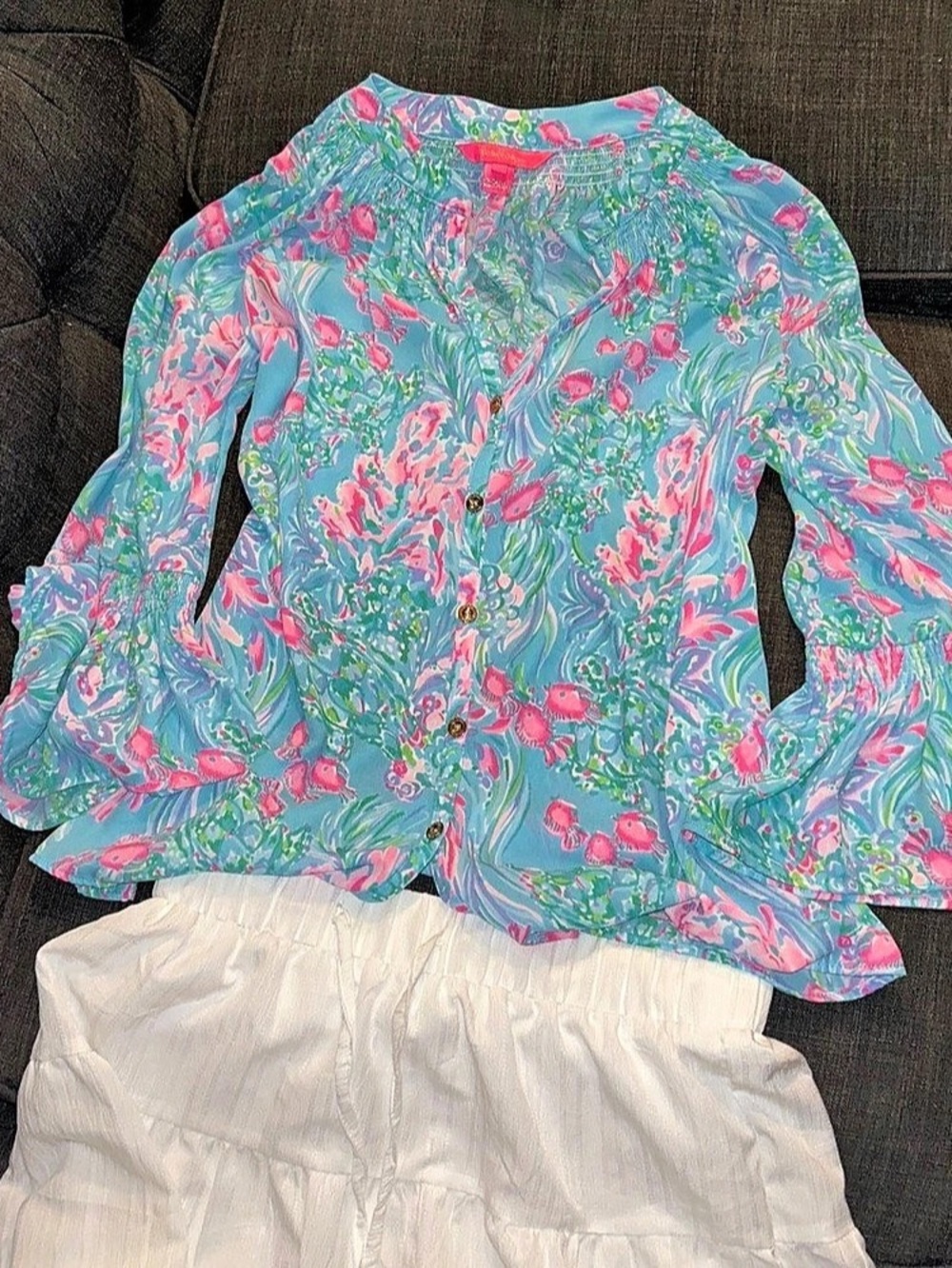 Lilly Pulitzer Floral Blouse in Blue & Pink Like New